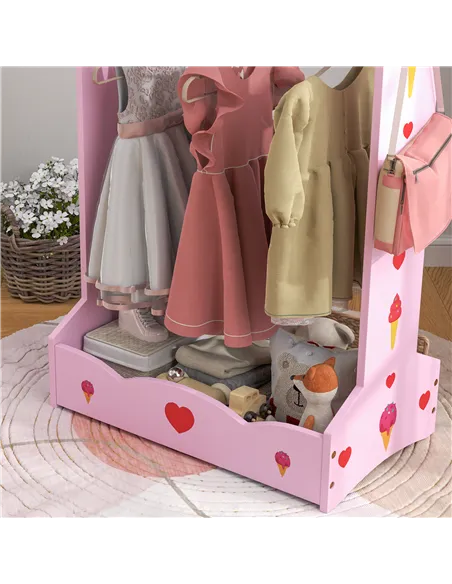 AIYAPLAY Kids Clothes Rail with Two Shelves, for 3-8 Years, Pink