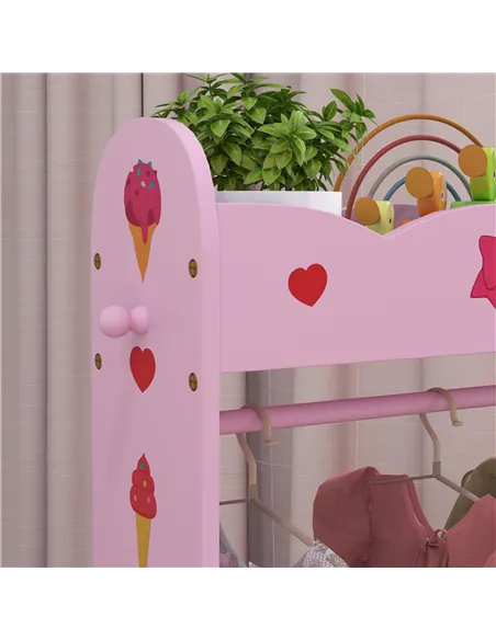AIYAPLAY Kids Clothes Rail with Two Shelves, for 3-8 Years, Pink