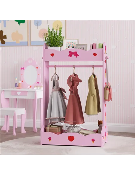 AIYAPLAY Kids Clothes Rail with Two Shelves, for 3-8 Years, Pink
