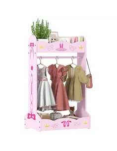 AIYAPLAY Kids Clothes Rail with Two Shelves, for 3-8 Years, Pink