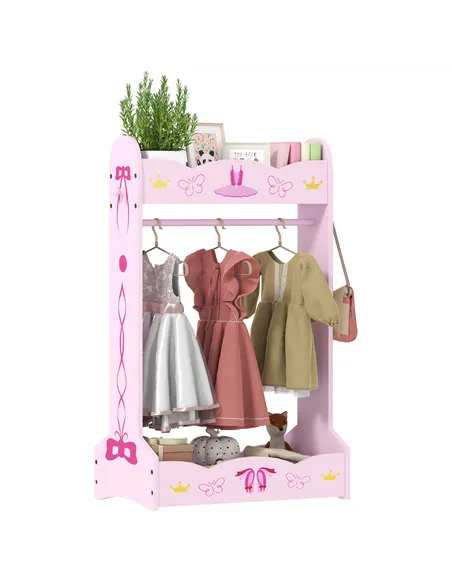 AIYAPLAY Kids Clothes Rail with Two Shelves, for 3-8 Years, Pink