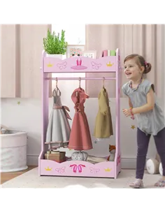 AIYAPLAY Kids Clothes Rail with Two Shelves, for 3-8 Years, Pink 2