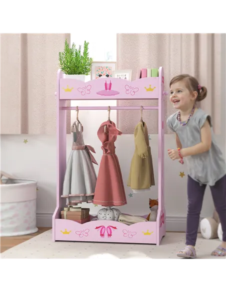 AIYAPLAY Kids Clothes Rail with Two Shelves, for 3-8 Years, Pink