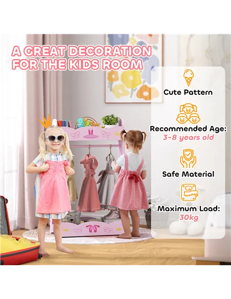AIYAPLAY Kids Clothes Rail with Two Shelves, for 3-8 Years, Pink