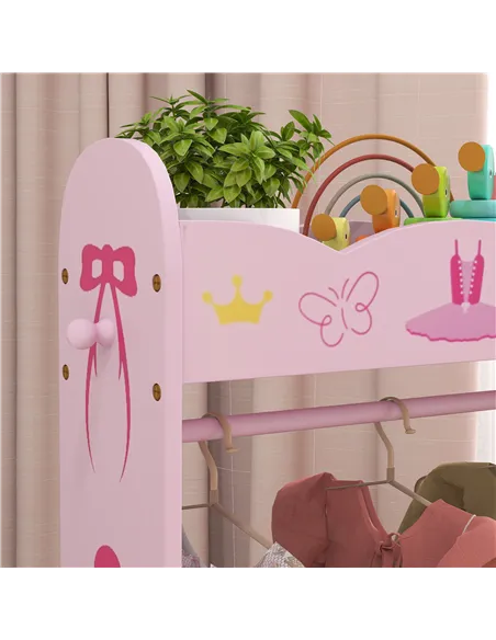 AIYAPLAY Kids Clothes Rail with Two Shelves, for 3-8 Years, Pink