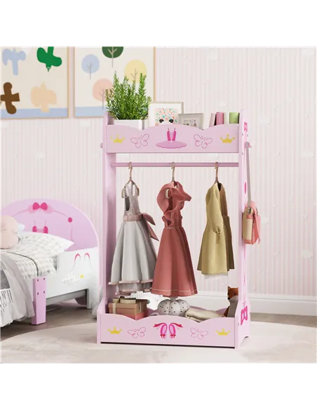AIYAPLAY Kids Clothes Rail with Two Shelves, for 3-8 Years, Pink