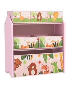 AIYAPLAY 3-Tier Kids Toy Storage Unit with 6 Removable Storage Boxes, for Playroom, Bedroom, Children's Room, Nursery, Pink