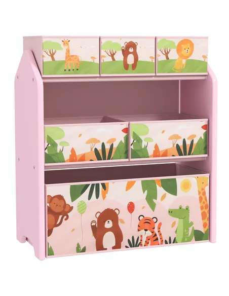 AIYAPLAY 3-Tier Kids Toy Storage Unit with 6 Removable Storage Boxes, for Playroom, Bedroom, Children's Room, Nursery, Pink