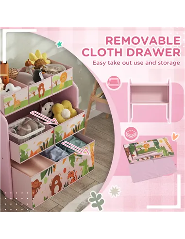 AIYAPLAY 3-Tier Kids Toy Storage Unit with 6 Removable Storage Boxes, for Playroom, Bedroom, Children's Room, Nursery, Pink