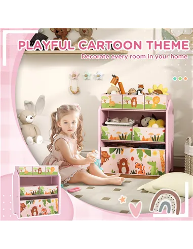 AIYAPLAY 3-Tier Kids Toy Storage Unit with 6 Removable Storage Boxes, for Playroom, Bedroom, Children's Room, Nursery, Pink