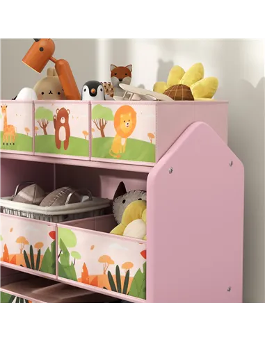 AIYAPLAY 3-Tier Kids Toy Storage Unit with 6 Removable Storage Boxes, for Playroom, Bedroom, Children's Room, Nursery, Pink