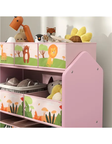 AIYAPLAY 3-Tier Kids Toy Storage Unit with 6 Removable Storage Boxes, for Playroom, Bedroom, Children's Room, Nursery, Pink