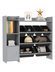 AIYAPLAY Toy Storage Unit with 8 Removable Bins, Storage Shelves, Cabinet, Grey