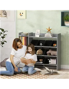 AIYAPLAY Toy Storage Unit with 8 Removable Bins, Storage Shelves, Cabinet, Grey 2