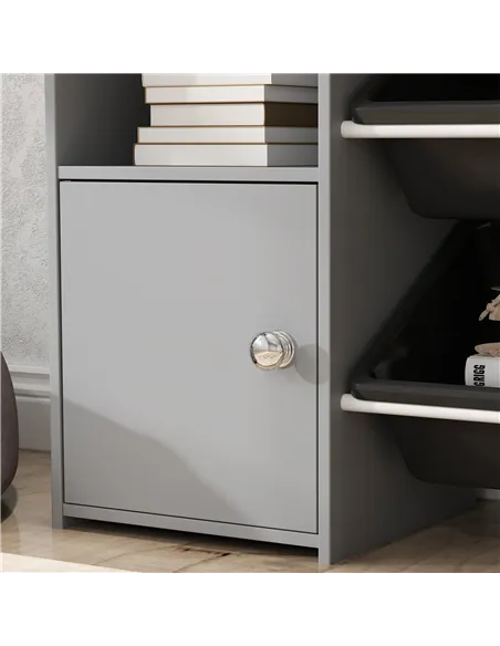 AIYAPLAY Toy Storage Unit with 8 Removable Bins, Storage Shelves, Cabinet, Grey