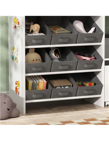 AIYAPLAY Kids Toy Storage Unit with 11 Bins, Cabinet, Top Shelves, 3 Stickers, for Nursery, Playroom, White