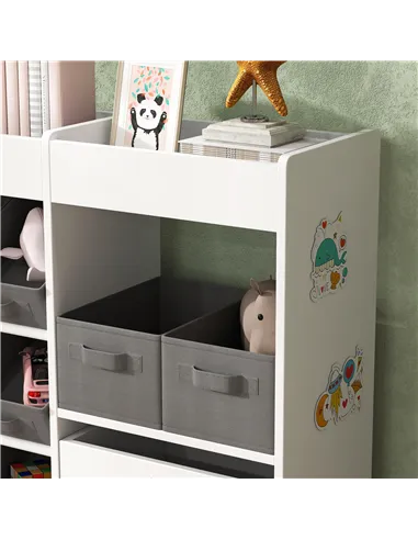 AIYAPLAY Kids Toy Storage Unit with 11 Bins, Cabinet, Top Shelves, 3 Stickers, for Nursery, Playroom, White
