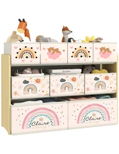 AIYAPLAY 3-Tier Kids Storage Unit with 9 Non-Woven Fabric Boxes for Toys, Books, for Bedroom, Nursery, Yellow