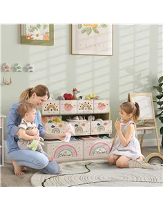 AIYAPLAY 3-Tier Kids Storage Unit with 9 Non-Woven Fabric Boxes for Toys, Books, for Bedroom, Nursery, Yellow 2