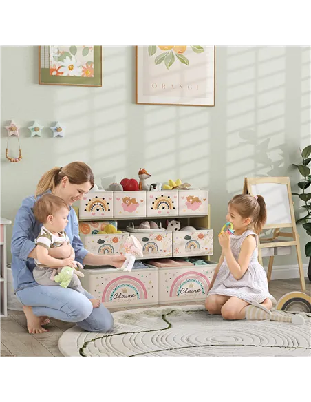 AIYAPLAY 3-Tier Kids Storage Unit with 9 Non-Woven Fabric Boxes for Toys, Books, for Bedroom, Nursery, Yellow