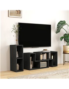 HOMCOM Three-Block Modular TV Stand - Black Wood-Effect 2
