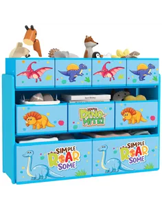 AIYAPLAY 3-Tier Kids Storage Unit with 9 Non-Woven Fabric Boxes for Toys, Books, for Bedroom, Nursery, Blue
