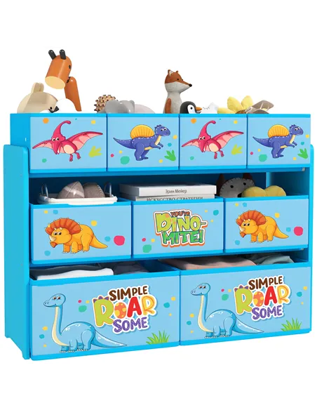 AIYAPLAY 3-Tier Kids Storage Unit with 9 Non-Woven Fabric Boxes for Toys, Books, for Bedroom, Nursery, Blue