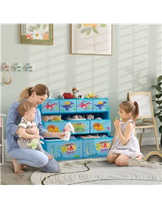 AIYAPLAY 3-Tier Kids Storage Unit with 9 Non-Woven Fabric Boxes for Toys, Books, for Bedroom, Nursery, Blue 2