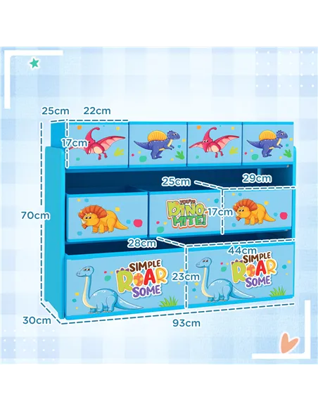 AIYAPLAY 3-Tier Kids Storage Unit with 9 Non-Woven Fabric Boxes for Toys, Books, for Bedroom, Nursery, Blue