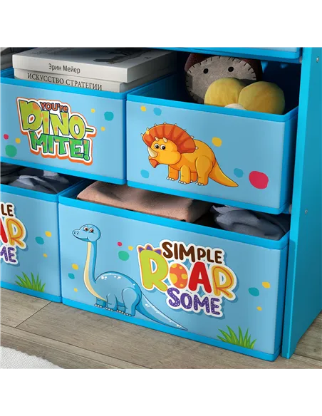AIYAPLAY 3-Tier Kids Storage Unit with 9 Non-Woven Fabric Boxes for Toys, Books, for Bedroom, Nursery, Blue