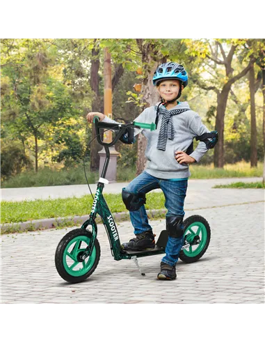 AIYAPLAY Kids Scooter with Adjustable Handlebar, Children's Kick Scooter with Non-slip Footplate, Rear Brake, Kickstand, Green