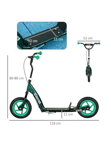 AIYAPLAY Kids Scooter with Adjustable Handlebar, Children's Kick Scooter with Non-slip Footplate, Rear Brake, Kickstand, Green