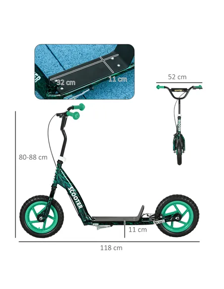 AIYAPLAY Kids Scooter with Adjustable Handlebar, Children's Kick Scooter with Non-slip Footplate, Rear Brake, Kickstand, Green
