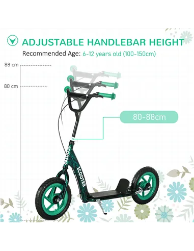 AIYAPLAY Kids Scooter with Adjustable Handlebar, Children's Kick Scooter with Non-slip Footplate, Rear Brake, Kickstand, Green