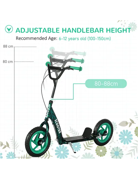 AIYAPLAY Kids Scooter with Adjustable Handlebar, Children's Kick Scooter with Non-slip Footplate, Rear Brake, Kickstand, Green