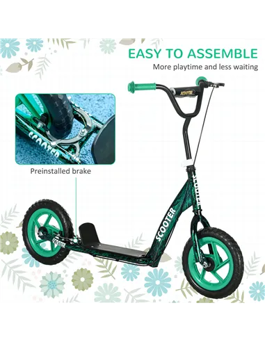 AIYAPLAY Kids Scooter with Adjustable Handlebar, Children's Kick Scooter with Non-slip Footplate, Rear Brake, Kickstand, Green