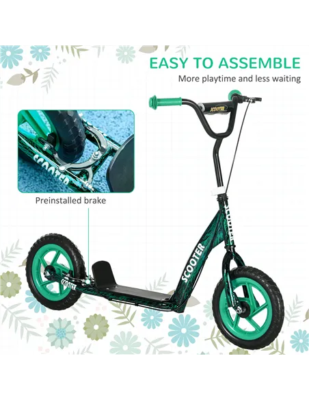 AIYAPLAY Kids Scooter with Adjustable Handlebar, Children's Kick Scooter with Non-slip Footplate, Rear Brake, Kickstand, Green
