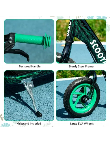 AIYAPLAY Kids Scooter with Adjustable Handlebar, Children's Kick Scooter with Non-slip Footplate, Rear Brake, Kickstand, Green