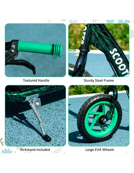 AIYAPLAY Kids Scooter with Adjustable Handlebar, Children's Kick Scooter with Non-slip Footplate, Rear Brake, Kickstand, Green