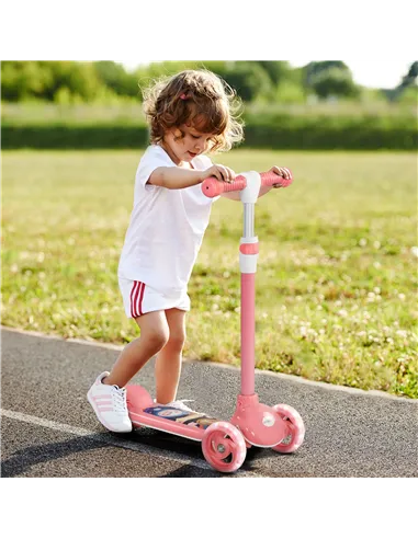 AIYAPLAY Kids 3 Wheel Scooter for 2-6 Years Old w/ Adjustable Height, LED Light, TPE Handlebar, Pink