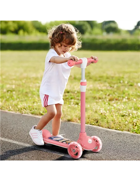 AIYAPLAY Kids 3 Wheel Scooter for 2-6 Years Old w/ Adjustable Height, LED Light, TPE Handlebar, Pink