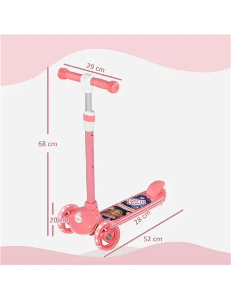 AIYAPLAY Kids 3 Wheel Scooter for 2-6 Years Old w/ Adjustable Height, LED Light, TPE Handlebar, Pink