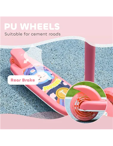 AIYAPLAY Kids 3 Wheel Scooter for 2-6 Years Old w/ Adjustable Height, LED Light, TPE Handlebar, Pink