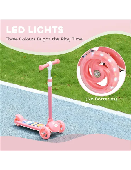 AIYAPLAY Kids 3 Wheel Scooter for 2-6 Years Old w/ Adjustable Height, LED Light, TPE Handlebar, Pink