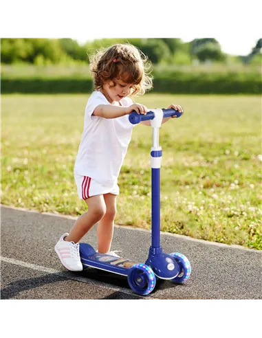AIYAPLAY Kids 3 Wheel Scooter for 2-6 Years Old w/ Adjustable Height, LED Light, TPE Handlebar, Blue