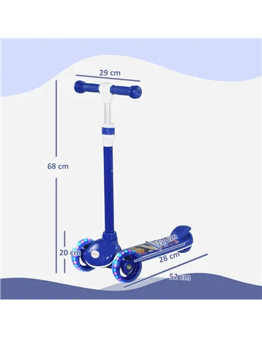AIYAPLAY Kids 3 Wheel Scooter for 2-6 Years Old w/ Adjustable Height, LED Light, TPE Handlebar, Blue