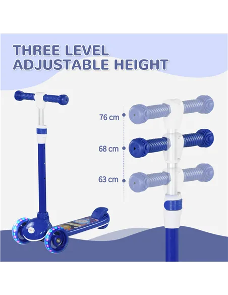 AIYAPLAY Kids 3 Wheel Scooter for 2-6 Years Old w/ Adjustable Height, LED Light, TPE Handlebar, Blue