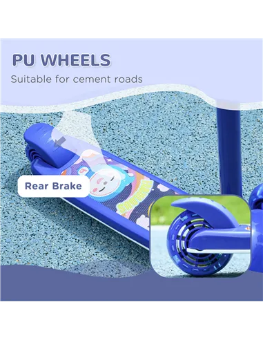 AIYAPLAY Kids 3 Wheel Scooter for 2-6 Years Old w/ Adjustable Height, LED Light, TPE Handlebar, Blue