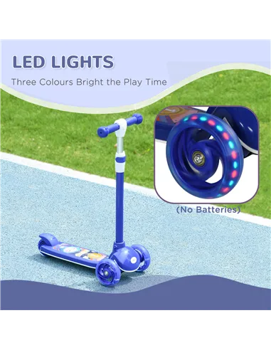 AIYAPLAY Kids 3 Wheel Scooter for 2-6 Years Old w/ Adjustable Height, LED Light, TPE Handlebar, Blue