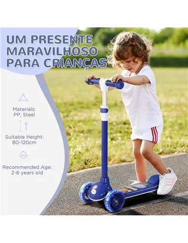 AIYAPLAY Kids 3 Wheel Scooter for 2-6 Years Old w/ Adjustable Height, LED Light, TPE Handlebar, Blue